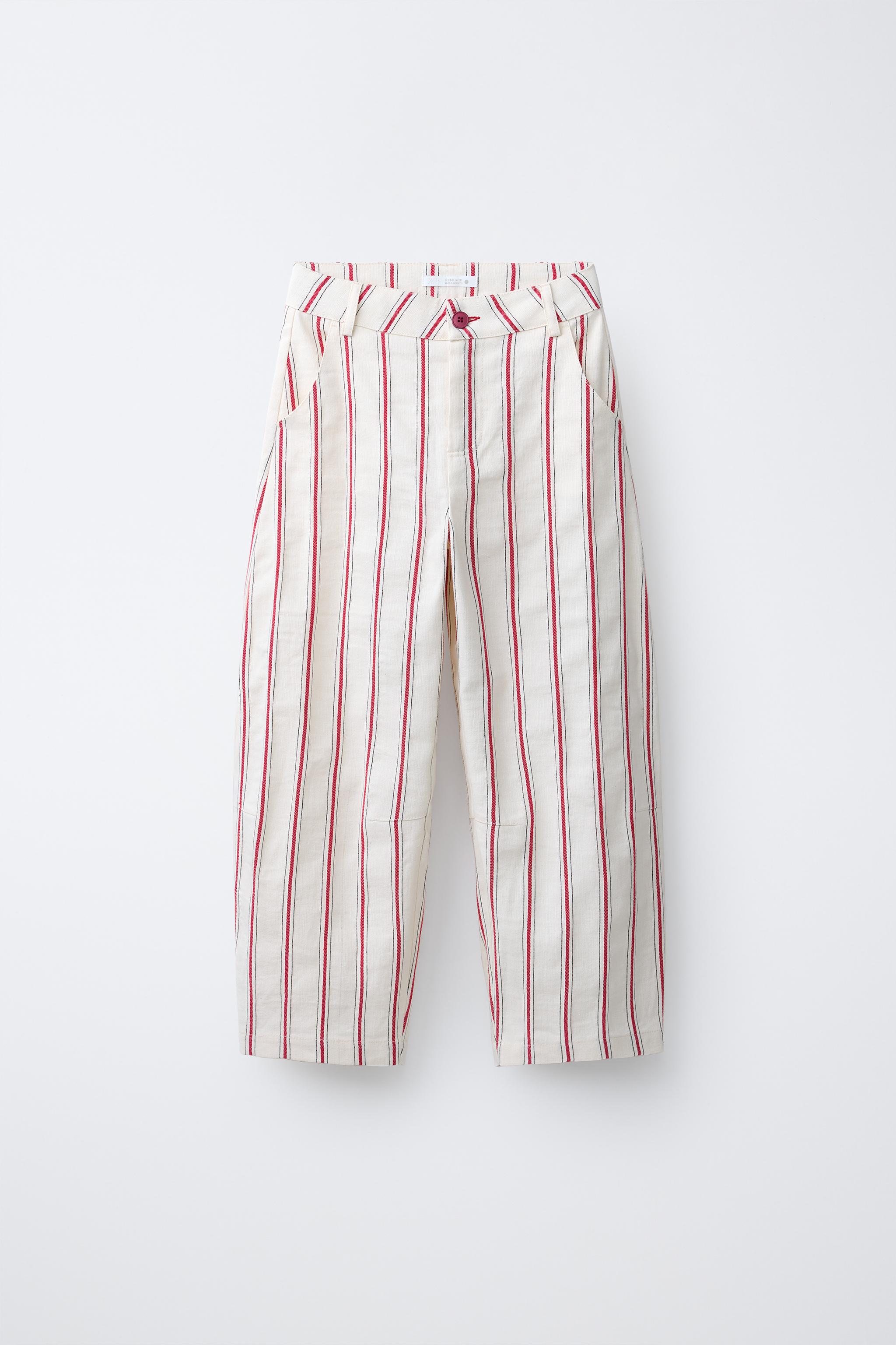 STRIPED COTTON LINEN BARREL PANTS