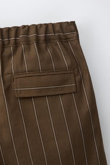 SHORT À RAYURES AVEC COTON ET LIN - Marron chiné de Zara - Image 3