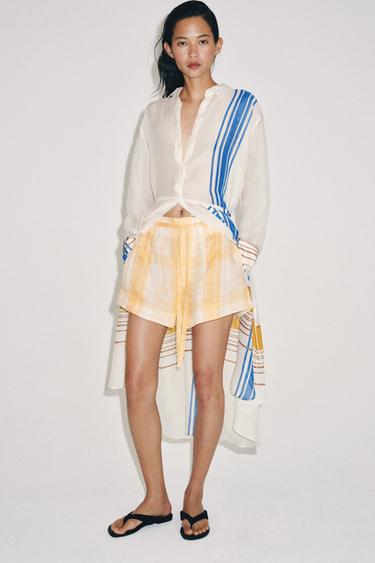 ШОРТЫ ИЗ 100% РАМИ СО СБОРКАМИ — ZW COLLECTION — ЖЕЛТЫЙ от Zara — изображение 0