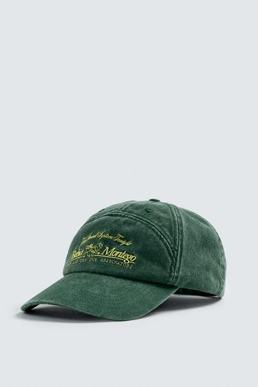 CASQUETTE DÉLAVÉE BRODERIE CONTRASTÉE - Vert de Zara
