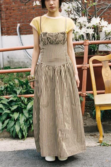 STRIPED COMBINED POPLIN DRESS - striped by Zara