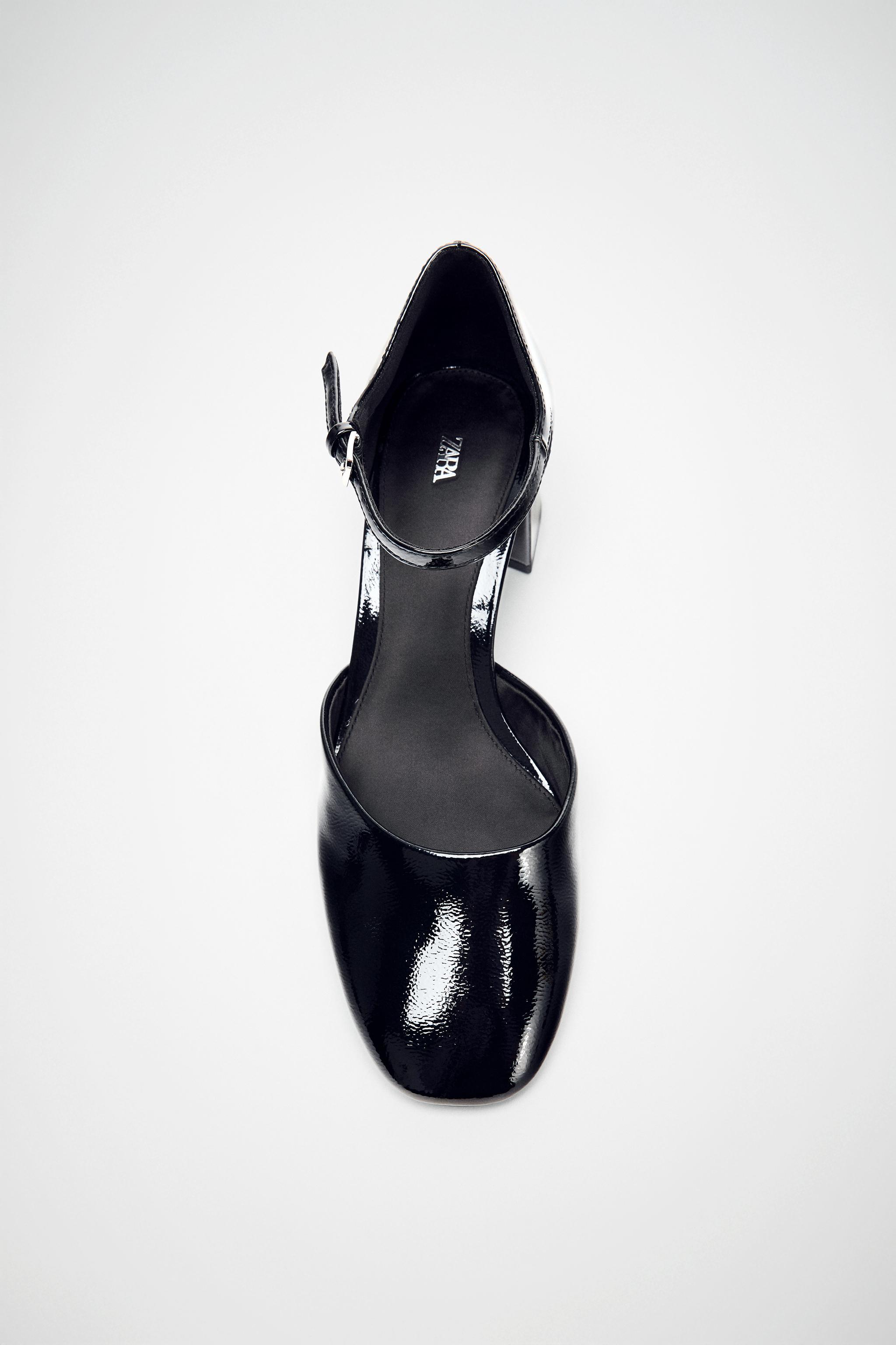 新品 タグ付 ZARA レザー ブラック ストラップ パンプス 37 ヒール 黒 ストラップ ハイヒールシューズ - ブラック | ZARA Japan / 日本