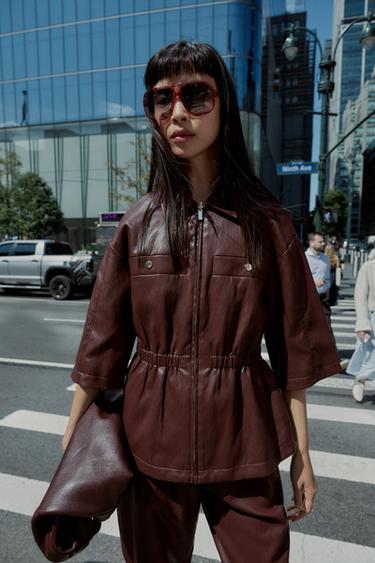 FAUX LEATHER BLAZER - Burgundy by Zara - Image 1