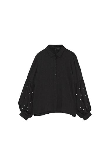 PUFFY SLEEVE SHIRT WITH PEARL BEADS