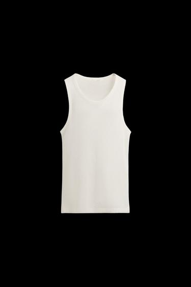 Zara OPEN WEAVE TANK TOP - White