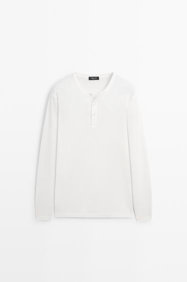 Zara 100% cotton long sleeve henley T-shirt - White - Image 0