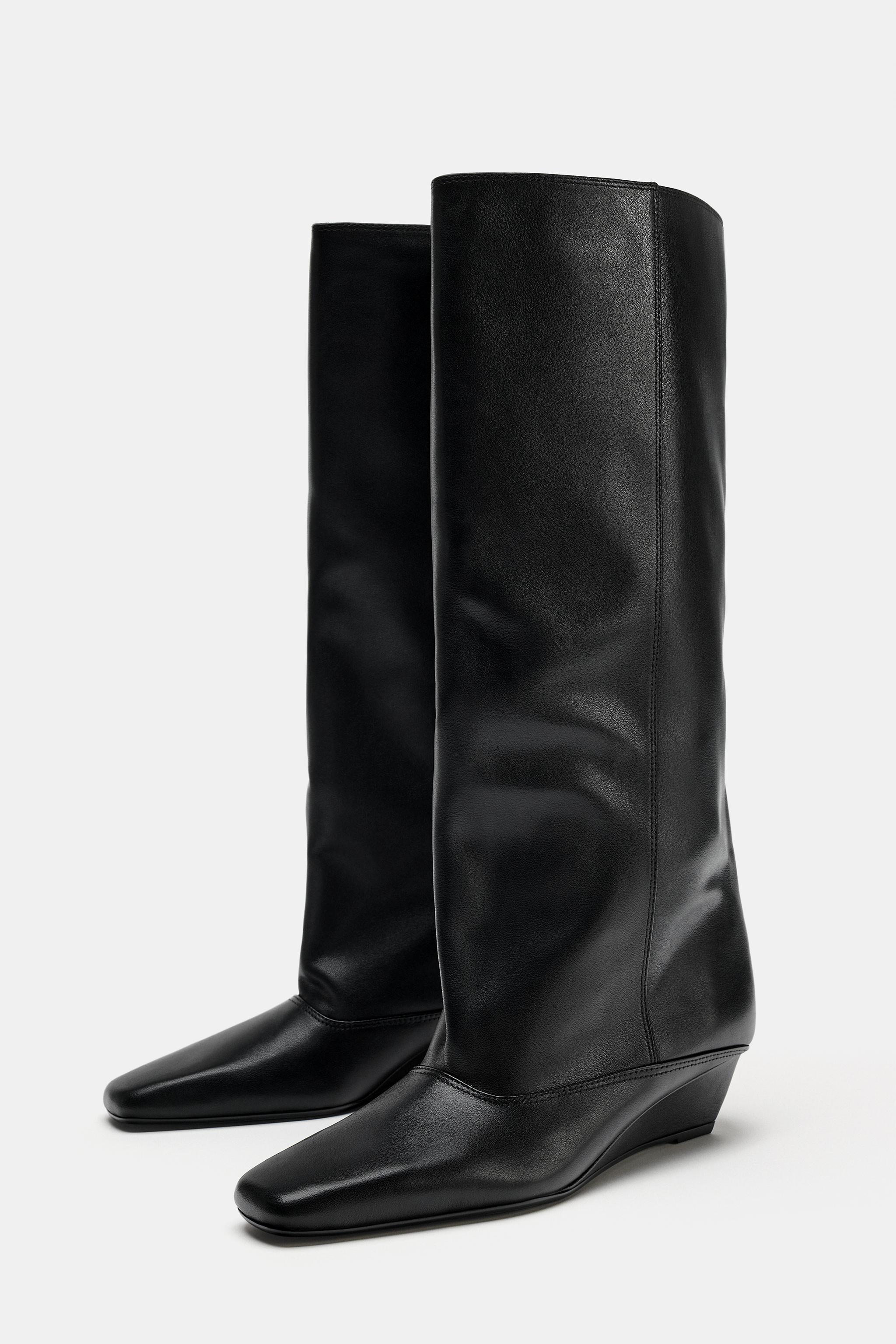 LEATHER WEDGE BOOTS