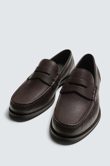 LEATHER PENNY LOAFERS - Brown by Zara - Image 1
