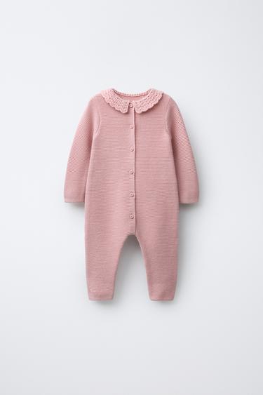 Zara CROCHET KNIT JUMPSUIT - Mid-pink