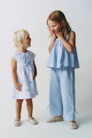 STRIPED DRESS WITH BOWS - Light blue by Zara