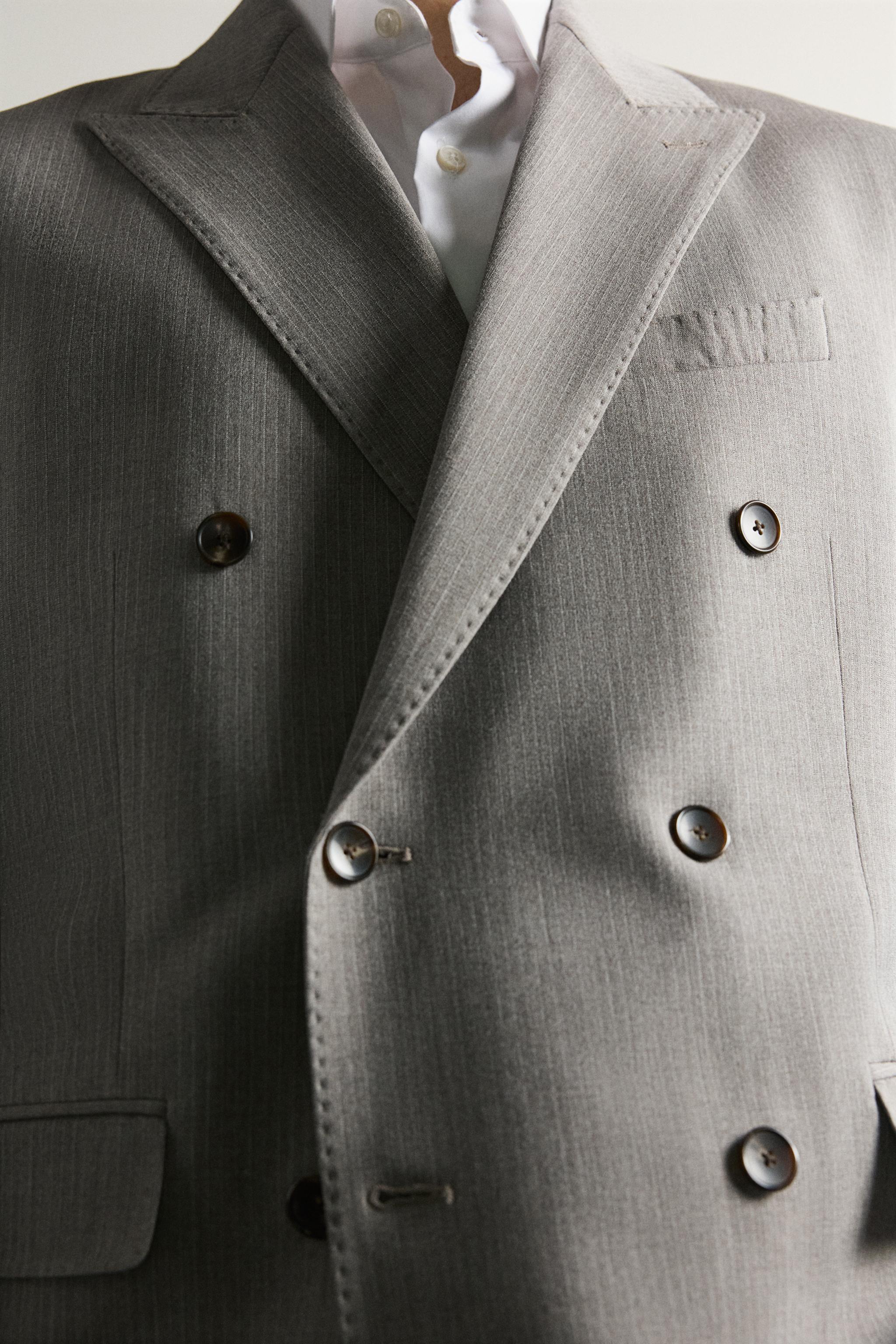 Мужские пиджаки Zara STRIPED DOUBLE BREASTED SUIT BLAZER — фото 5