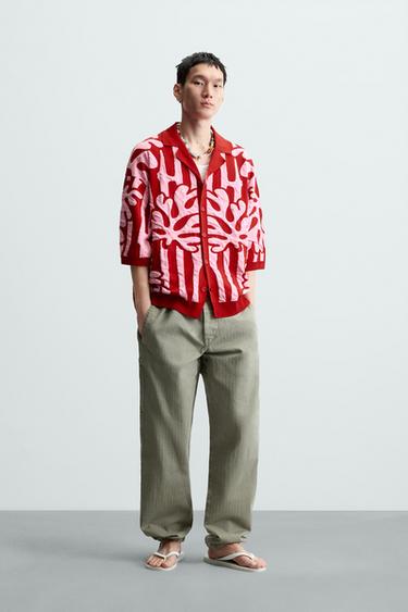 CAMISA PUNTO JACQUARD CONTRASTE - Rojo de Zara - Imagen 0