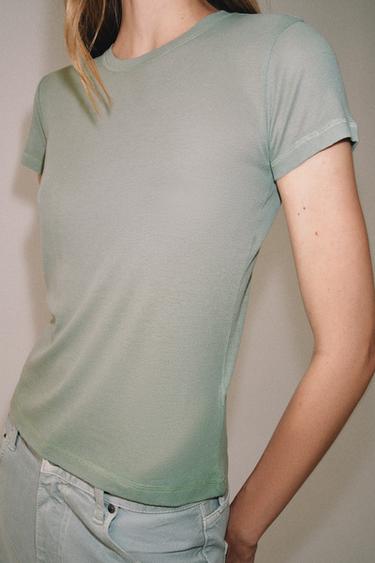 T-SHIRT FLUIDE À MANCHES COURTES - Vert d'eau de Zara - Image 3