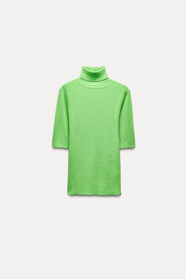Zara HIGH COLLAR KNIT SWEATER - Green