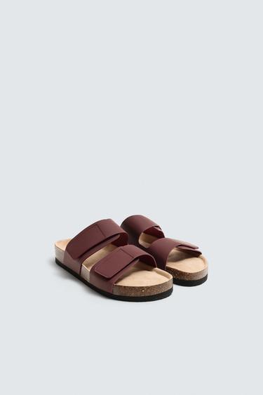RUBBERISED DOUBLE-STRAP SANDALS - Burgundy Red by Zara