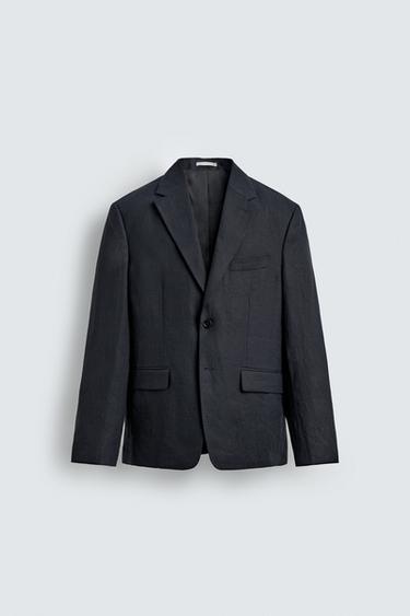 BLAZER بدلة 100% كتان - بحري by Zara