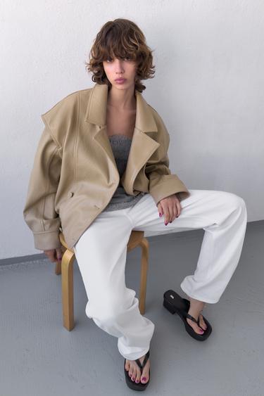 LEATHER EFFECT BOMBER JACKET - Stone by Zara - Image 3