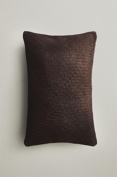 LEATHER CUSHION COVER - Brown by Zara