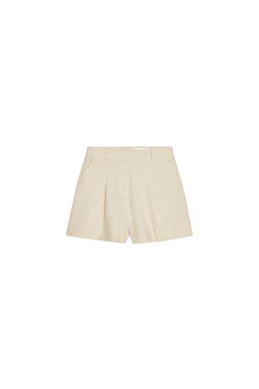 SHORTS CON LINO TIRO ALTO - Beige claro de Zara