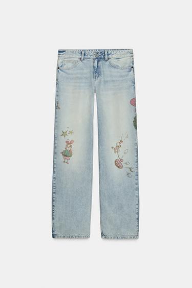 TRF GRINCHâ„¢ PRINT LOW-RISE JEANS - Blue by Zara