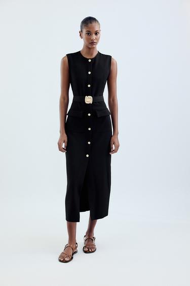 VESTIDO MIDI CREPE CINTURÓN - Negro de Zara - Imagen 0