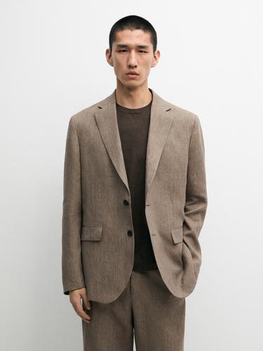Zara 100% linen suit blazer - taupe brown