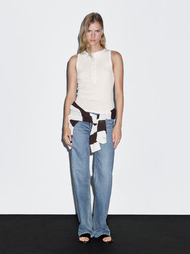 Zara Top with contrast trim detail - Oyster-white