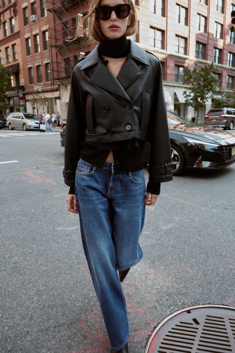 FAUX LEATHER SHORT TRENCH COAT Black ZARA United Kingdom