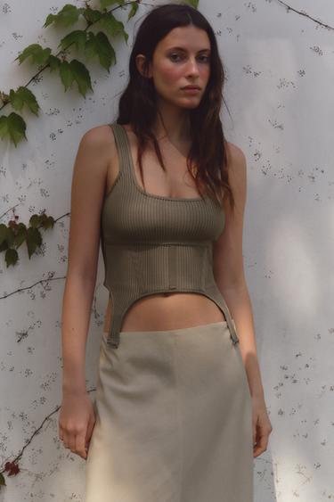 Zara STRUCTURED CORSET TOP - Brown / Taupe