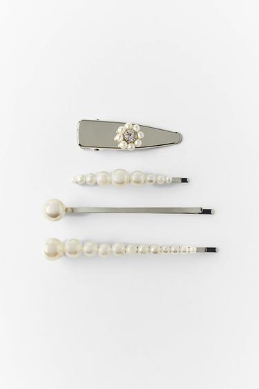 Zara PACK OF 4 METAL PEARL AND JEWEL HAIR CLIPS - 109