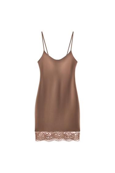VESTIDO CORTO MEZCLA POLIAMIDA ENCAJE - rosa claro de Zara