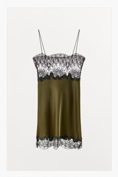 SATIN MIDI DRESS WITH LACE - Green by Zara