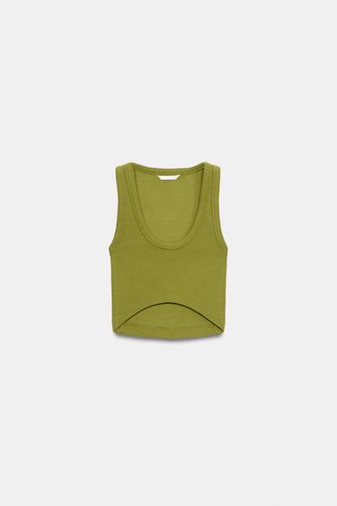 Zara RIB CROP TOP - Olive green