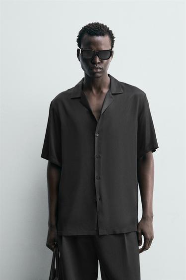 Zara REGULAR FIT SATIN EFFECT SHIRT - Black