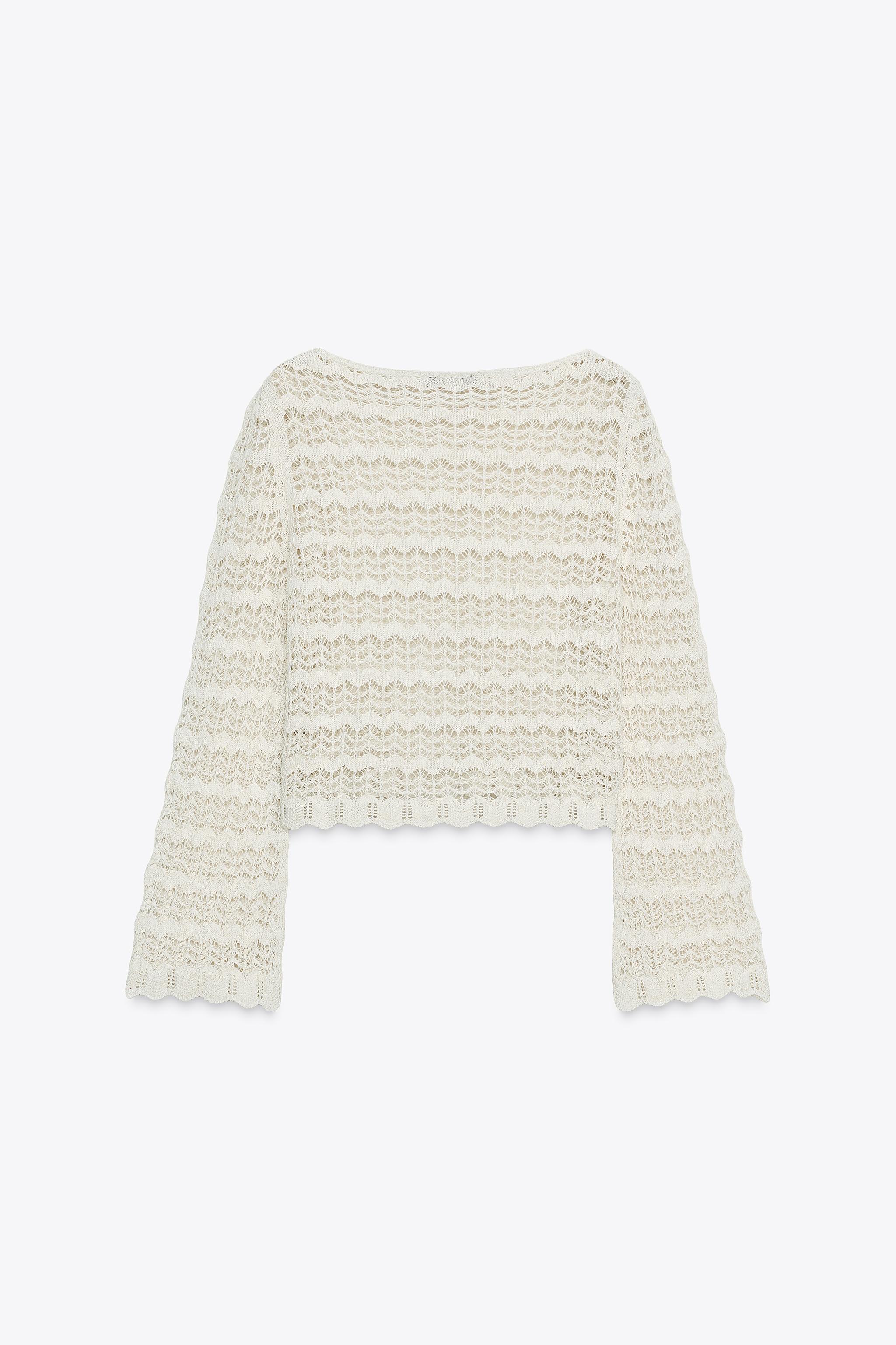 ZARA ポワンテルニット コンビ素材スリーブトップス 6236/007 コンビネーションスリーブのポワンテルニットセーター