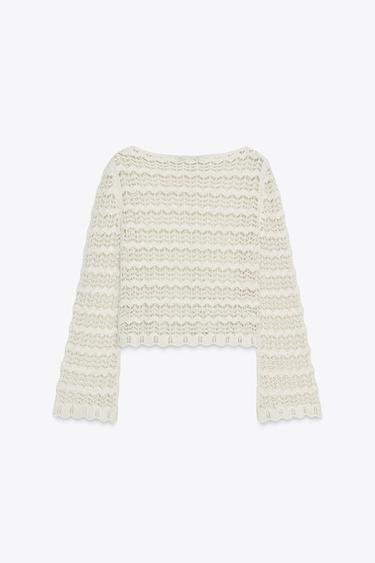 PULL EN MAILLE POINTELLE - Écru de Zara - Image 4