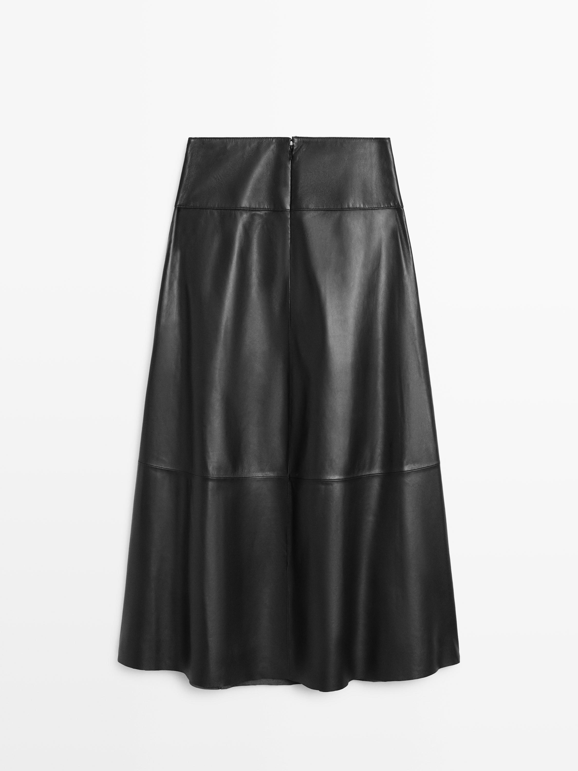 Nappa leather midi skirt with seams
