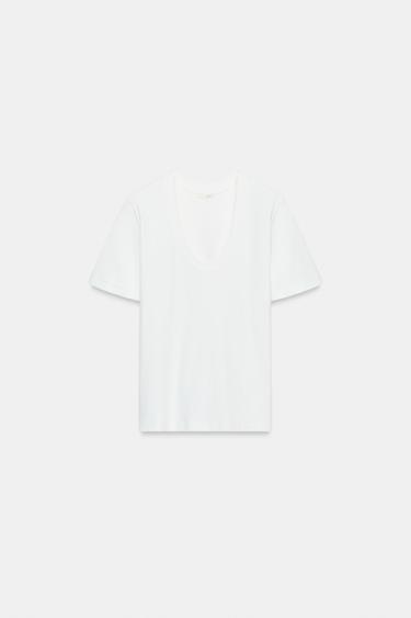 Zara SHORT SLEEVE INTERLOCK T-SHIRT - Oyster-white - Image 0