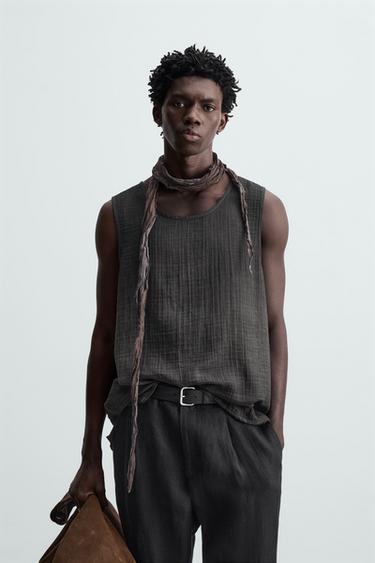 CRINKLED-EFFECT TANK TOP - Black by Zara