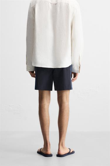 CHECKERED STRIPE LONG SWIMMING TRUNKS - Navy blue by Zara - Image 3