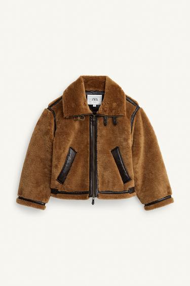 Zara CONTRAST FAUX FUR FAUX LEATHER JACKET LIMITED EDITION - Brown