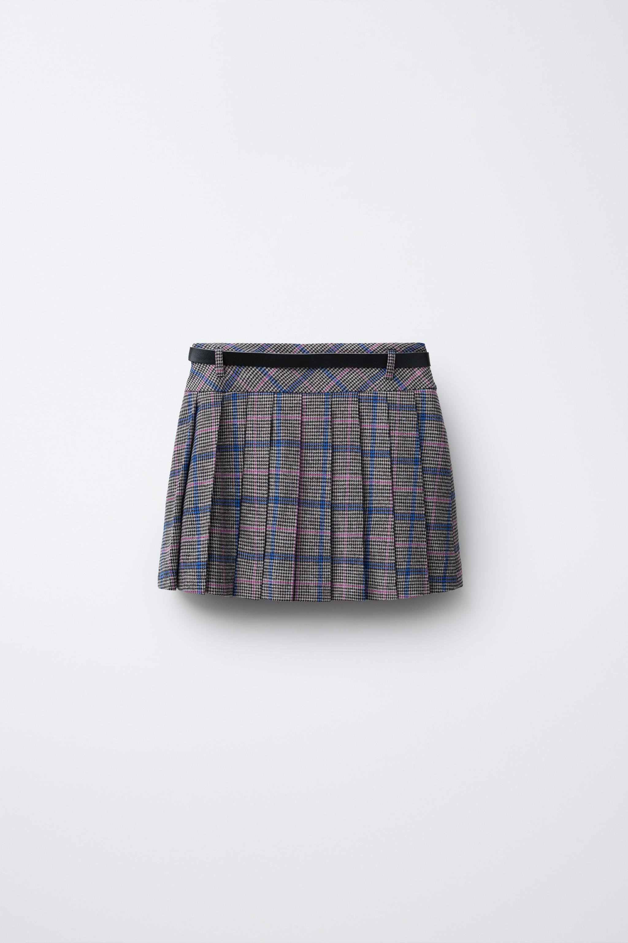 PLAID PLEATED SKIRT WITH STUDDED BELT