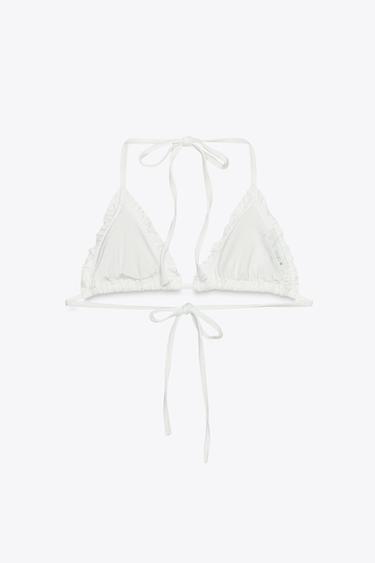 CROSS-STITCH FLORAL TRIANGLE BIKINI TOP - Ecru by Zara - Image 4