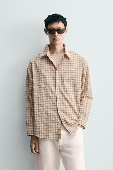 TEXTURED CHECK SHIRT - Sand by Zara