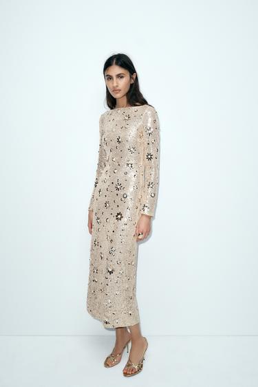 SEQUINNED MIDI DRESS - Golden by Zara