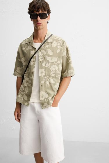 JACQUARD-HEMD MIT BLUMENMUSTER - Salbeigrün von Zara