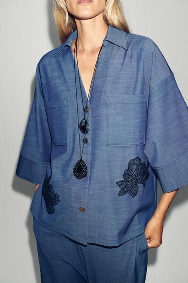 CAMISA KIMONO FLORS - Blau de Zara