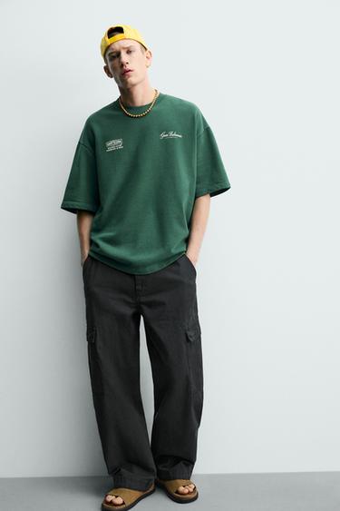 CONTRAST SLOGAN PRINT T-SHIRT - Green by Zara - Image 5