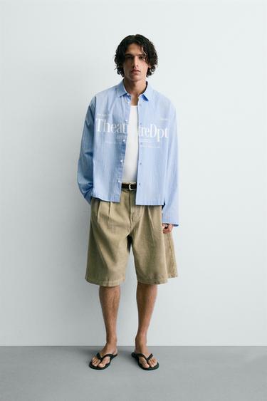 RELAXED FIT CHECK TEXT SHIRT - Light blue by Zara - Image 0