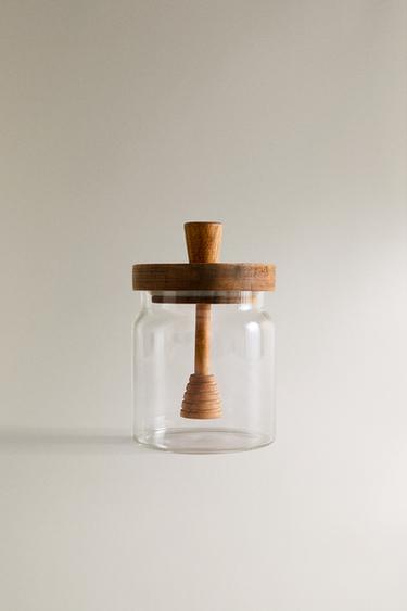 BOROSILICATE GLASS AND WOOD HONEY JAR - Light beige by Zara